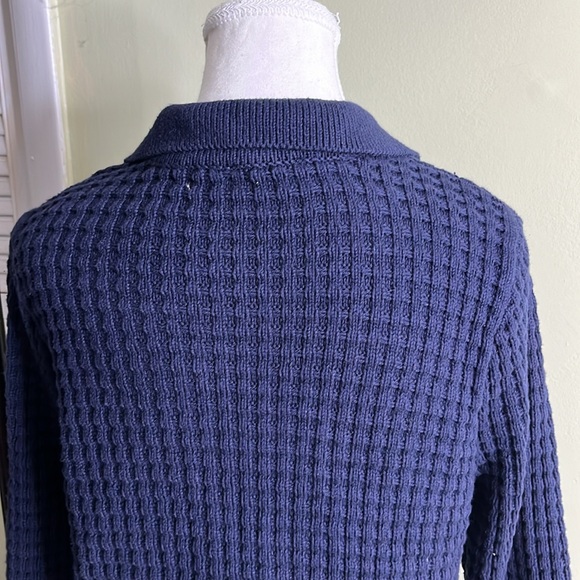 Onia chunky knit navy blue heavy Waffle Knit Shirt Polo Collar Sweater Comfy - Picture 15 of 17